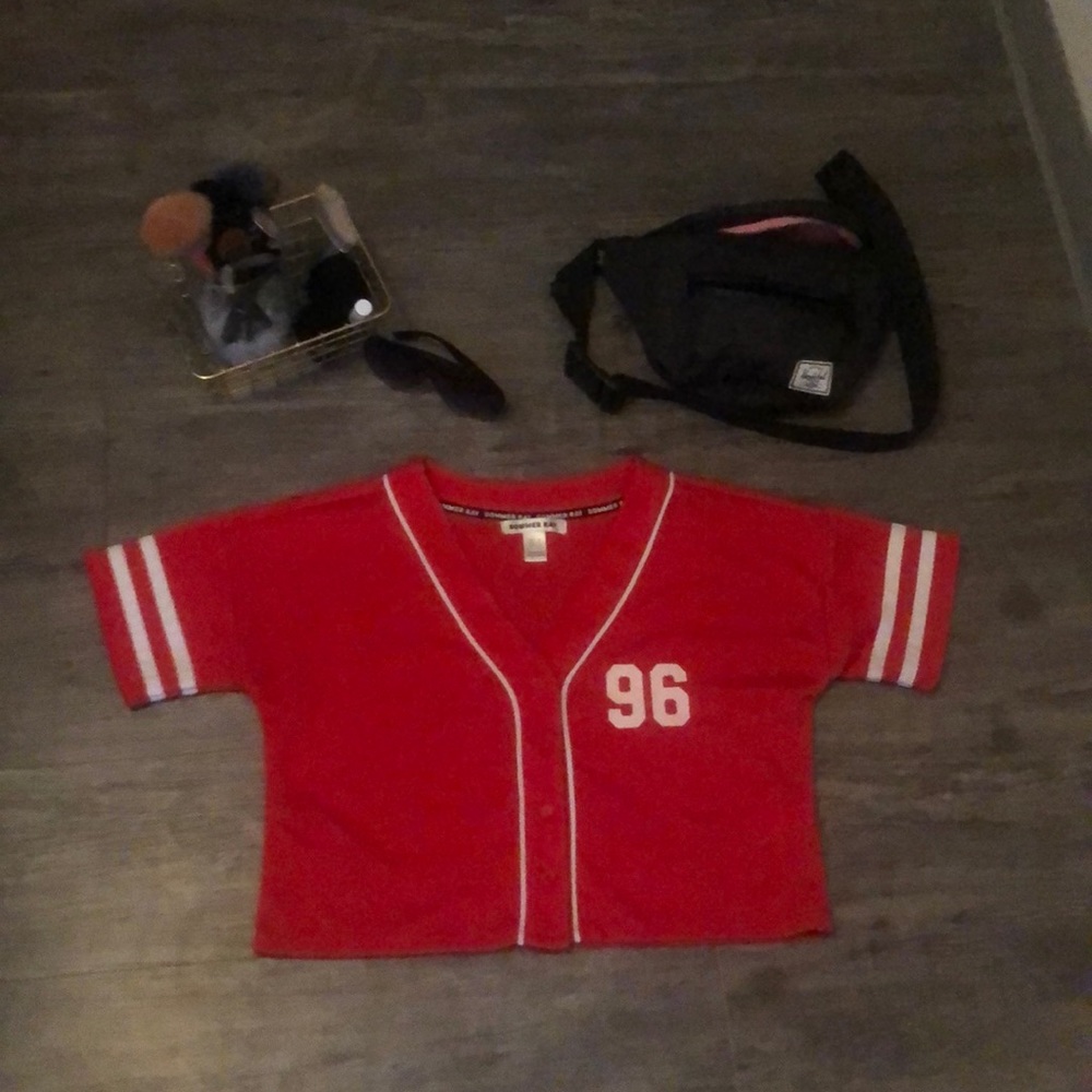 Red cropped baseball jersey